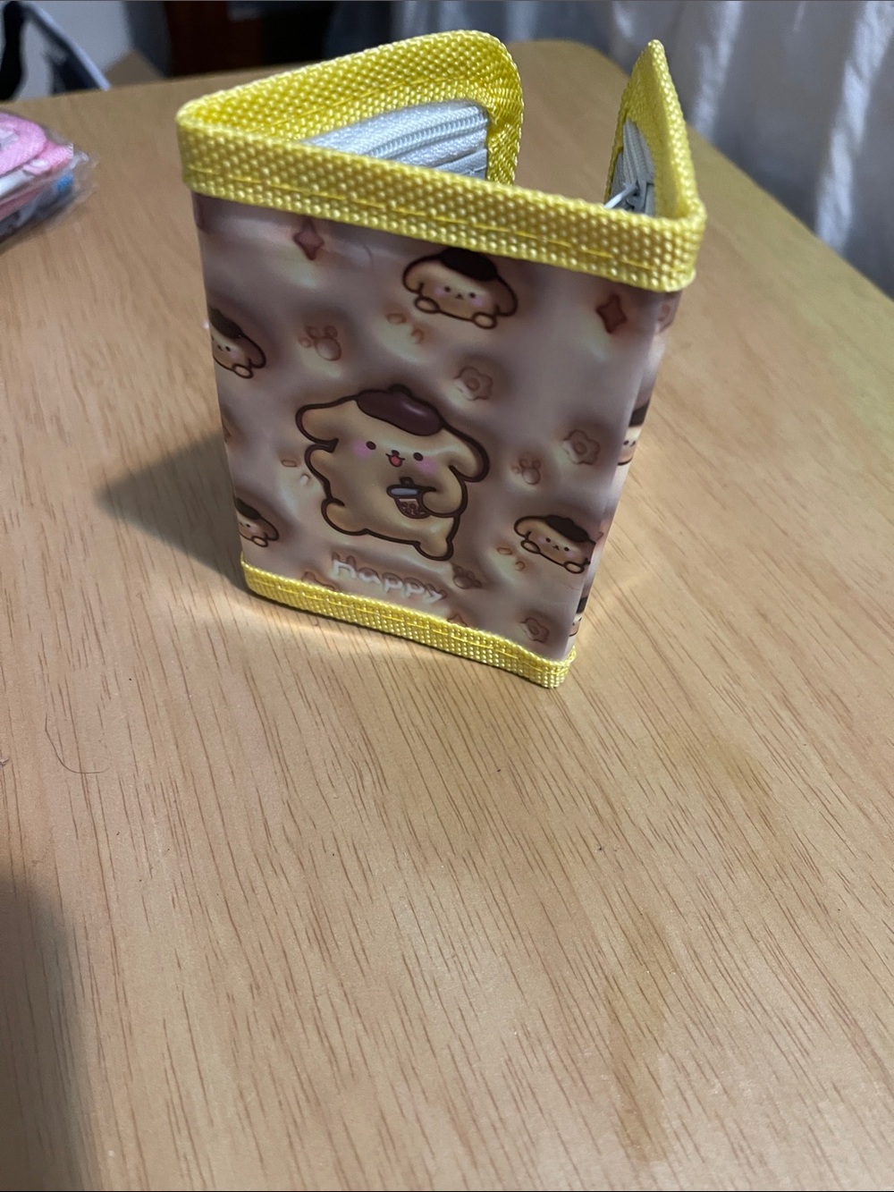 Cute Pudding Character Kids Wallet with Yellow Trim
